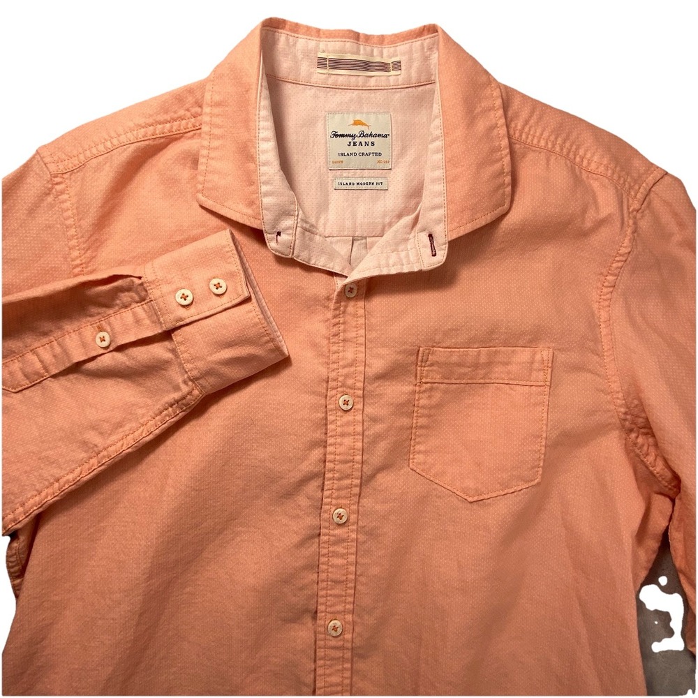 Tommy Bahama Button Up Shirt Large Orange Long Slv Island Craft Modern Fit Beach